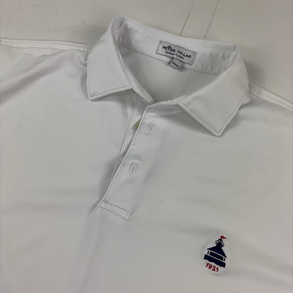 Peter Millar Summer Comfort Polo Shirt Mens M White Golf 1921 Logo Short Sleeve
